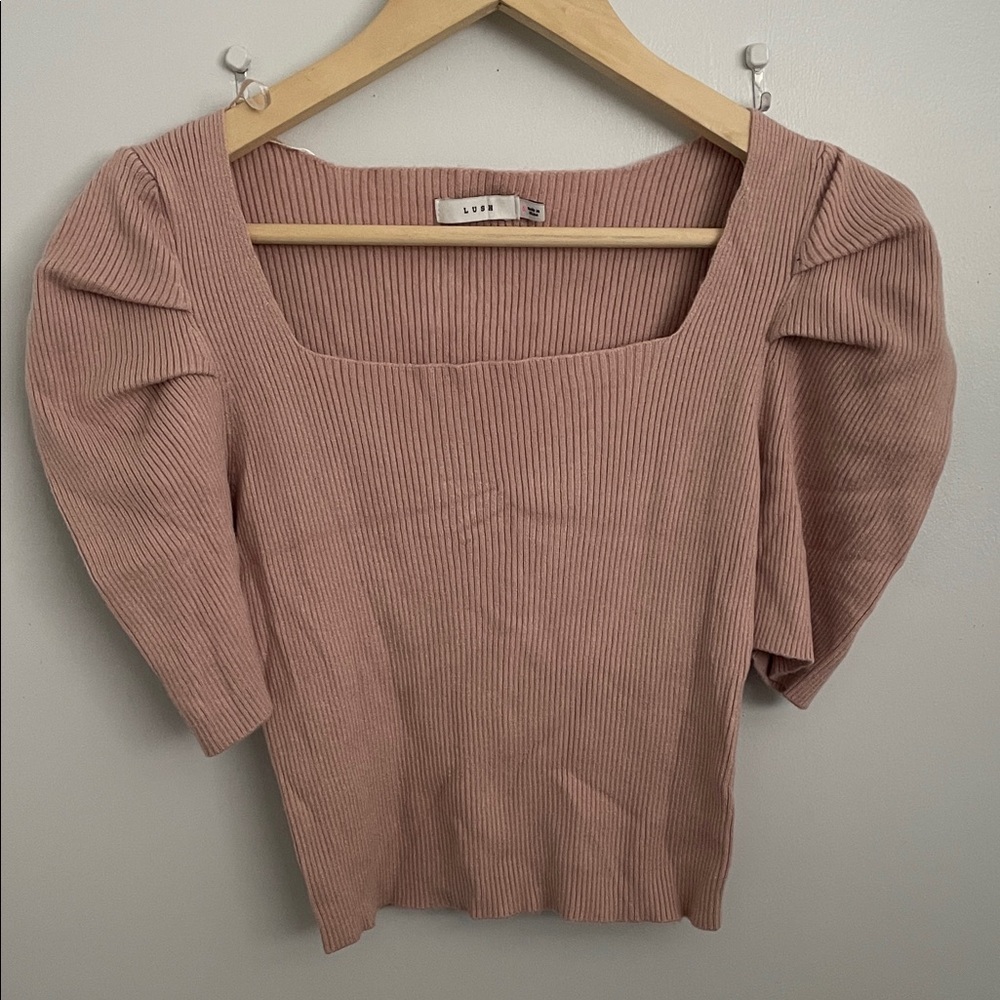 Lush Ribbed Square Neck crop top Blouse in Soft Pink size s - Picture 1 of 8